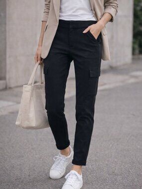 Anthropologie Antho Slim Cargo Pants Black Utility Stretch Pockets Size 4 Chic